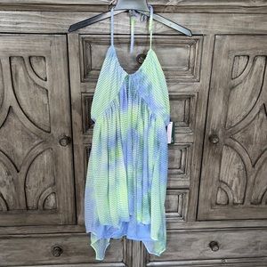 NWT Wild Fable Blue/Neon Yellow/Green Halter Fully Lined Summer Dress (M)